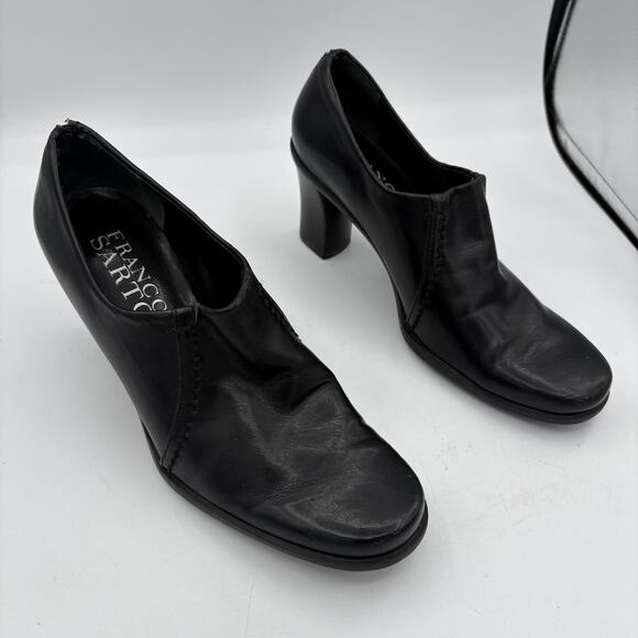 Franco Sarto Shoes Womens Size 6 M‎ Black Chunky Heel Loafers Work - Picture 1 of 11